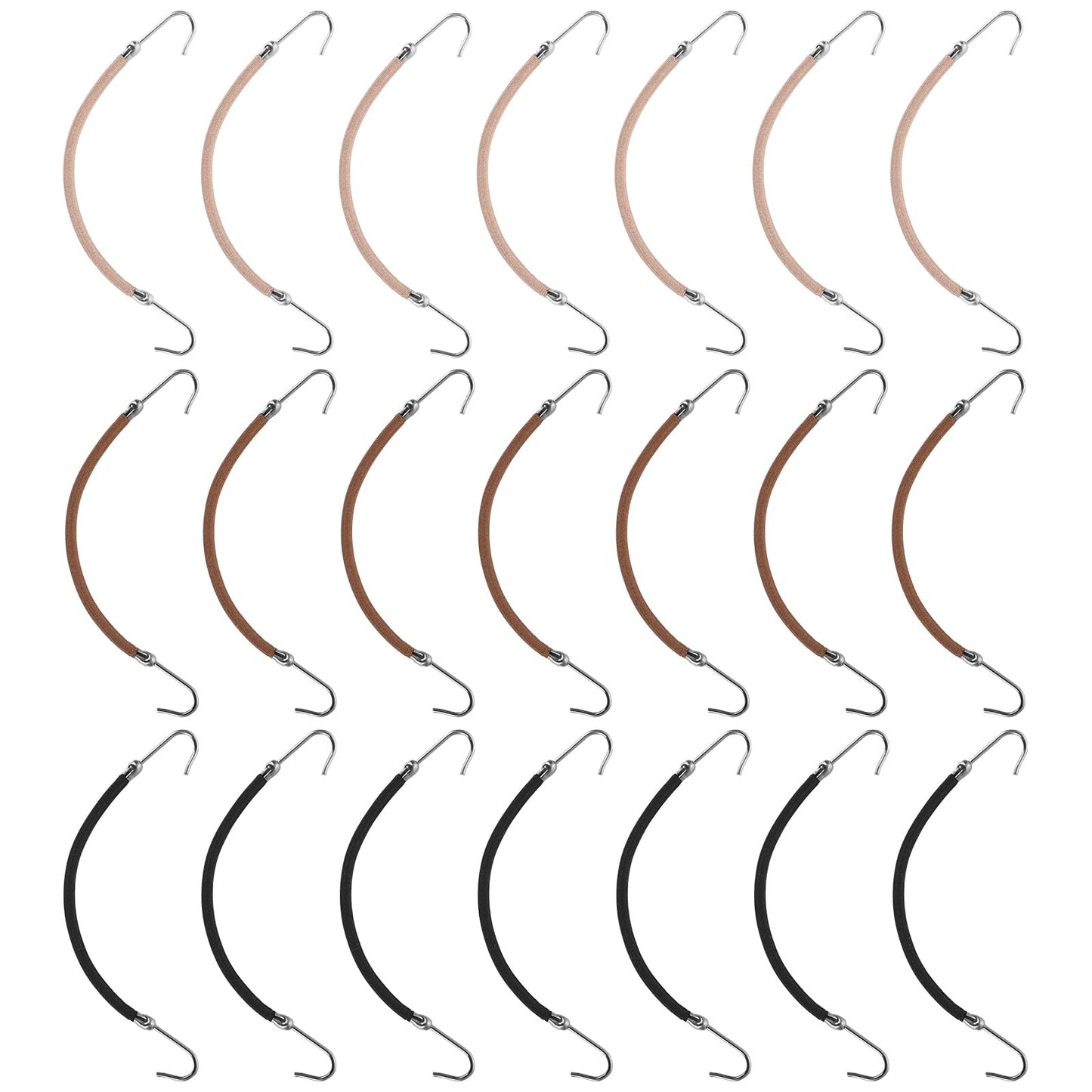 COMNICO Elastic Hair Ties with Hook Clips, 21pcs Ponytail Holder Hooks Hair Clips Cord Styling Elastic Band with Hook for Women Girls Thick Curly Hair Long Hair Styling Black Apricot Coffee