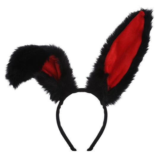 Sibba Bunny Ears Headband Cute Easter Plush Rabbit Ears Hairbands Cosplay Costume Fancy Dress Up Accessories Hair Styling Party Favor Decoration Fluffy Headpiece Hen Party Kids Girls Adults(Black&Red)
