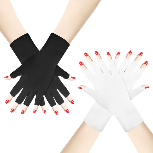 Sibba 2 Pairs Anti UV Gloves for Gel Nail Lamp, Gel Manicures Glove Professional Protection Stretchy Fingerless Gloves Nail Art Skin Care UV Shield Gloves for Home Outdoor