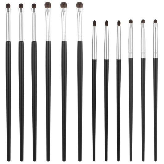 Wanmu 12Pcs Eye Makeup Brush Set, Eyeliner Brushes & Eyeshadow Blending Brush with Mini Smudge Brushes for Gel, Cream, Liquid, Cream Concealer - Soft Natural Pony Hair, Black