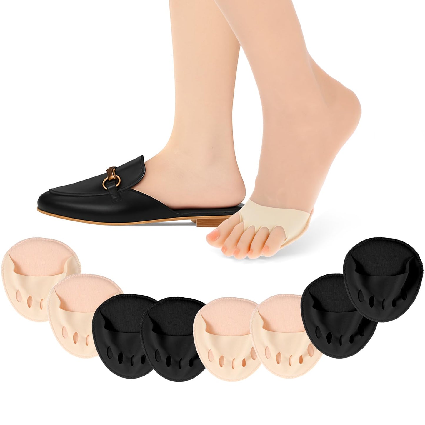 4 Pairs of Fabric Forefoot Pads, Bunion Pads, Forefoot Pads, Reusable Forefoot Pad, Invisible Five-Toe Socks, Non-Slip Metatarsalgia Inserts, Soft High Heels Pads for Men and Women