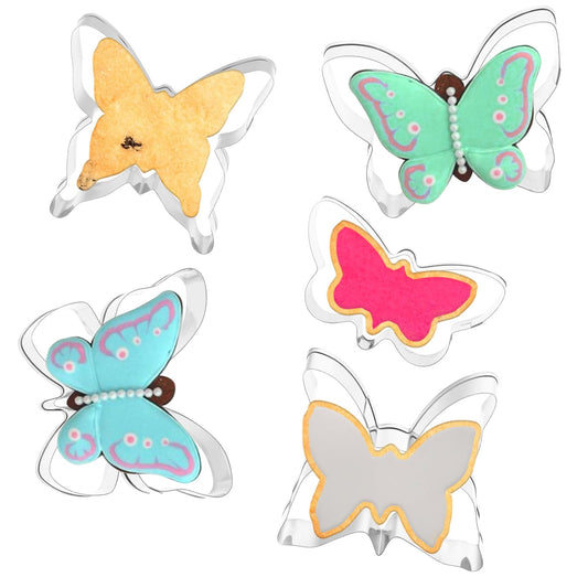 Dimeho 5Pcs Butterfly Cookie Cutter Stainless Steel Butterfly Fondant Biscui Cutters Set Butterfly Cutter Molds for DIY Baking Cake Craft Pastry Tray Christmas Party Supplies