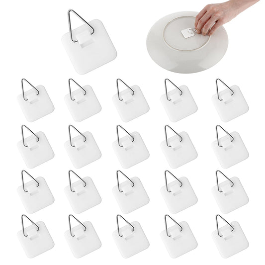 Sibba 20Pcs Adhesive Vertical Plate Holders Invisible Adhesive Plate Hangers Wall Hanger Display Holder Vertical Pictures Grips Strong Sticky Hook Hanging Storage Clips 1.26 Inch Organization Pegging