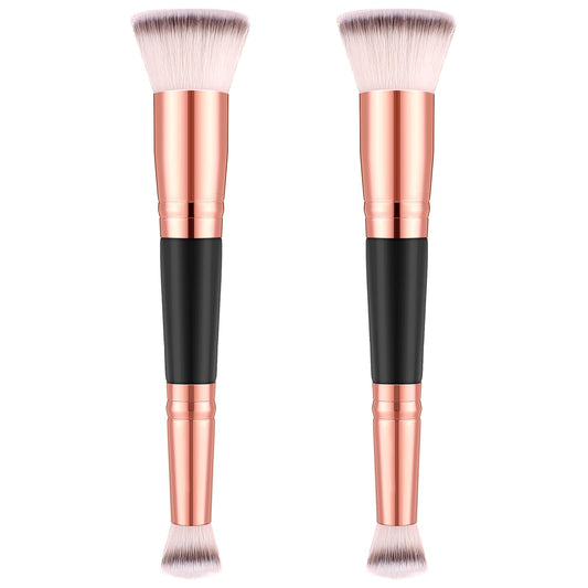 Dimeho 2 Pcs Dual-Ended Foundation Makeup Brushes 2-in-1 Angled & Flat Concealer Brush Face Eyebrow Brush Ideal for Cream, Powders Liquid, Blending, Buffing, Blush Make Up Brushes