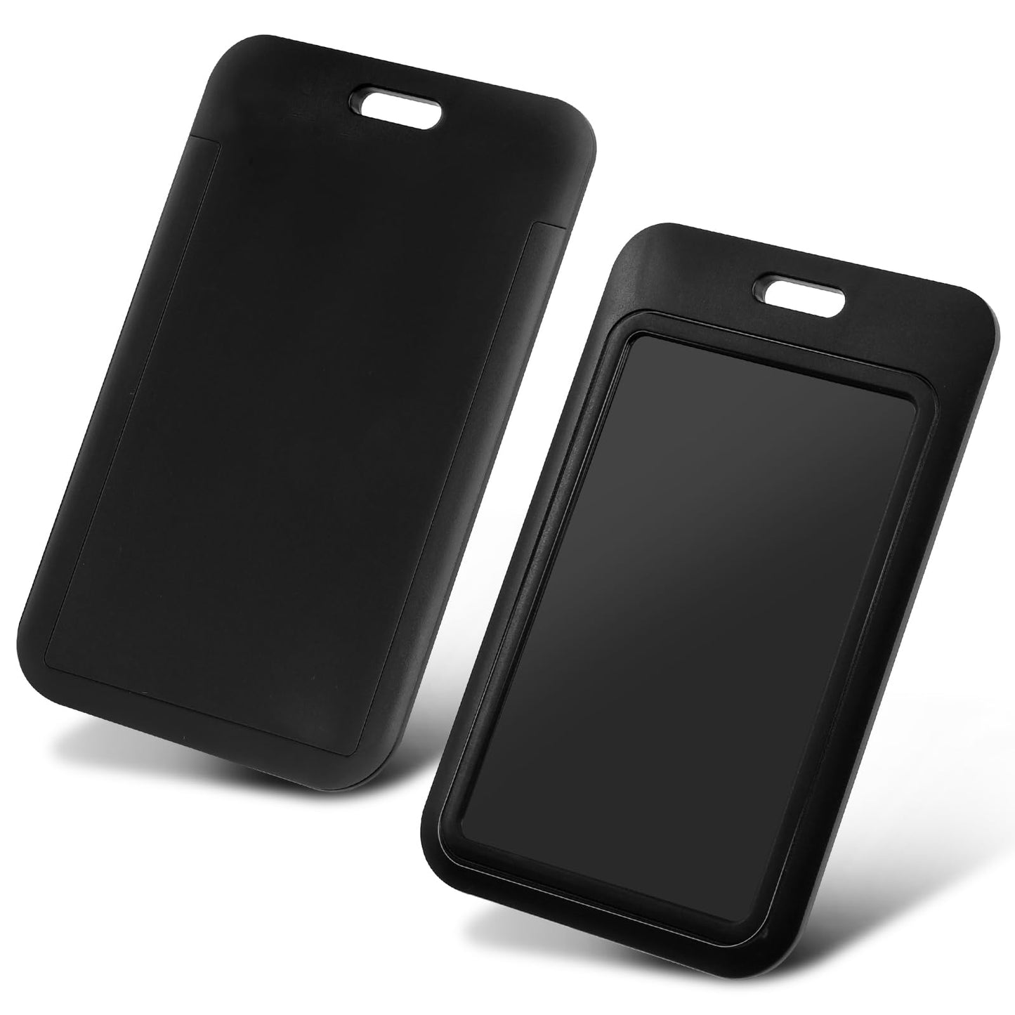 Dimeho 2 Pack Sliding ID Badge Holder, Black Vertical ID Badge Holder Hard Plastic Card Case Protector for Office,School,Credit Cards,Proximity Key Cards and Passes
