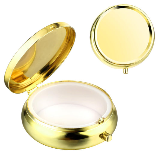 Sibba Portable Medicine Pill Case, Travel Multi-Functional Moisture Proof Pill Box for Purse & Pocket, Cute Metal Medicine Pill Organizer Box for Vitamins, Fish Oil & Supplements(Gold)