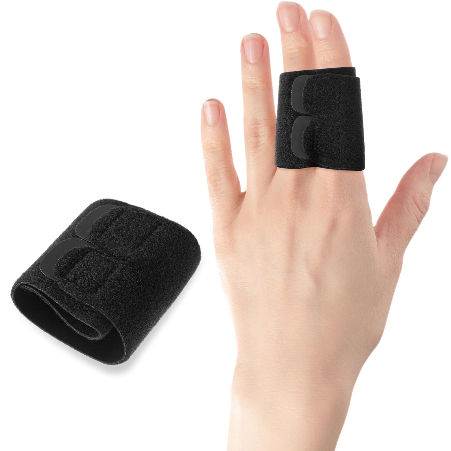 COMNICO Two-Finger Splints, Nylon Adjustable Finger Buddy Wrap Straps Compression Sleeves Protectors for Sport Basketball Tennis Volleyball Badminton (Black)