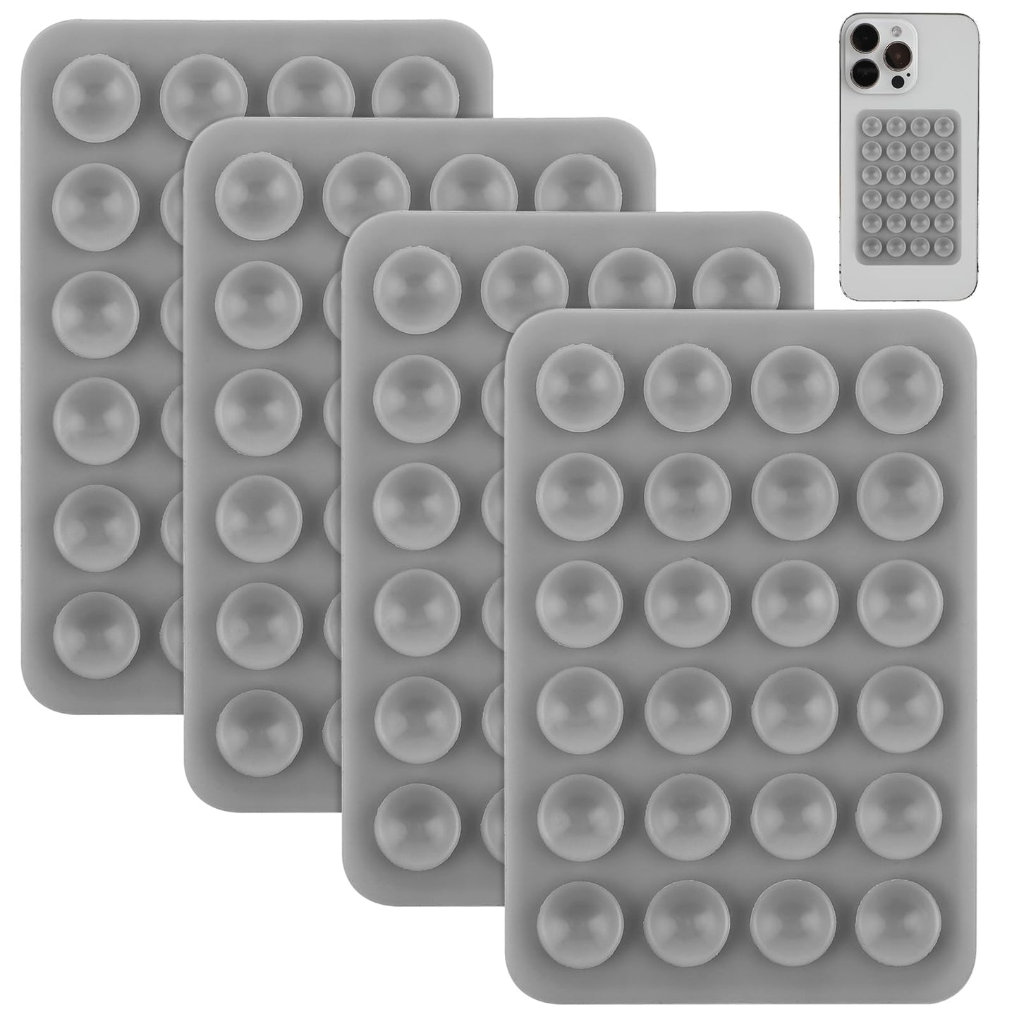 4Pcs Silicone Suction Phone Case Mount, Non Slip Suction Cup Phone Mount with Backing Mobile Fidget Mirror Holder for Selfies and Tiktok Videos Compatible with iPhone and Android Cases(Light grey)