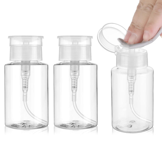 Dimeho 150ml Nail Polish Remover Pump Bottle Dispenser 3Pcs Push Down Empty Pump Dispenser Bottle Lockable Clear Makeup Acetone Containers for Alcohol Facial Toner Nail Polish Makeup Remover(Clear)