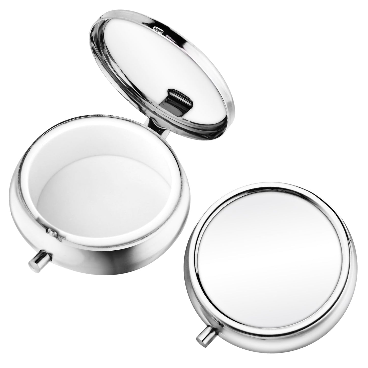 2Pcs Pill Box Small Pill Case for Purse or Pocket, Portable Cute Pill Container Metal Pill Box Decorative Medicine, Vitamin, Fish Oil and Supplements Holder Organizer(Silver)