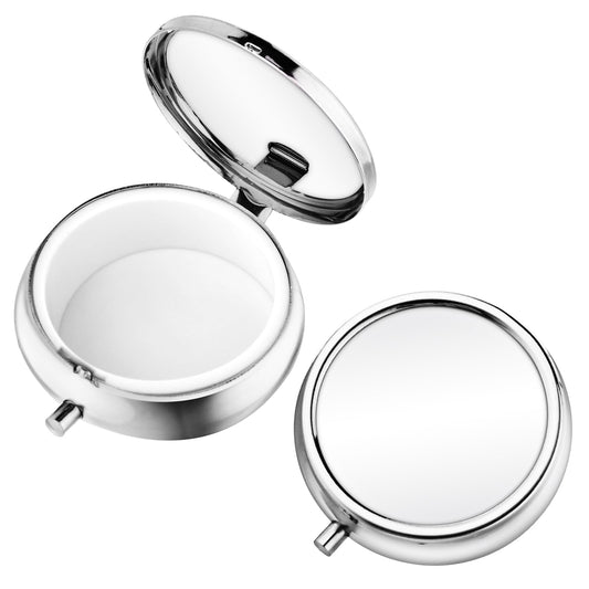 2Pcs Pill Box Small Pill Case for Purse or Pocket, Portable Cute Pill Container Metal Pill Box Decorative Medicine, Vitamin, Fish Oil and Supplements Holder Organizer(Silver)