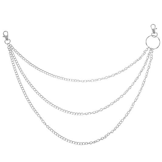 Waist Chain Heavy Duty Metal Trousers Chains Punk Silver Color Hip Hop Wallet Keychain Round Clasp Goth Keyring Goth Accessories for Pants Jeans Trucker Biker Motorcycle Men Women