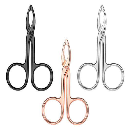 Dimeho 3 Pcs Tweezers Scissor Handle Straight Tip Eyebrows Tweezers Scissors Shaped Hair Plucker Portable Beauty Tool for Facial Hair Remover Eyebrows Care (Black, Silver, Rose Gold)