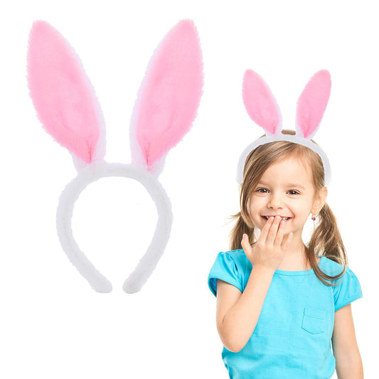 Sibba Bunny Folding Ears Headband Pink Fluffy Rabbit Hair Ties Hairband Headwear Valentines Easter Day Halloween Cosplay Christmas Theme Party Favor Headpiece Sets for Women