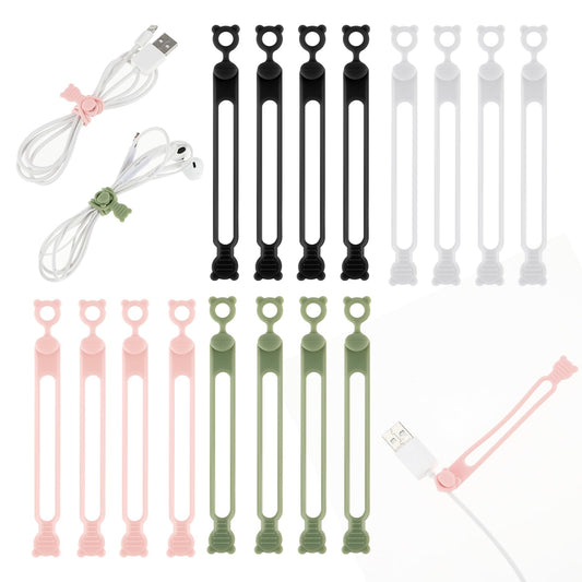 16 Pcs Silicone Cable Straps Cord Organizer, 4 Colors Reusable Cable Ties Wire Organizer for Earphone Phone Charger Audio Cable Computer