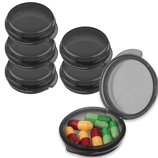 Small Pill Box 6pcs Daily Mini Pill Organizer Travel Pill Container Cute Portable Pill Case Holder Medicine Storage Dispenser Earplug Case for Purse Pocket Briefcase Cod Liver Oil(Black)