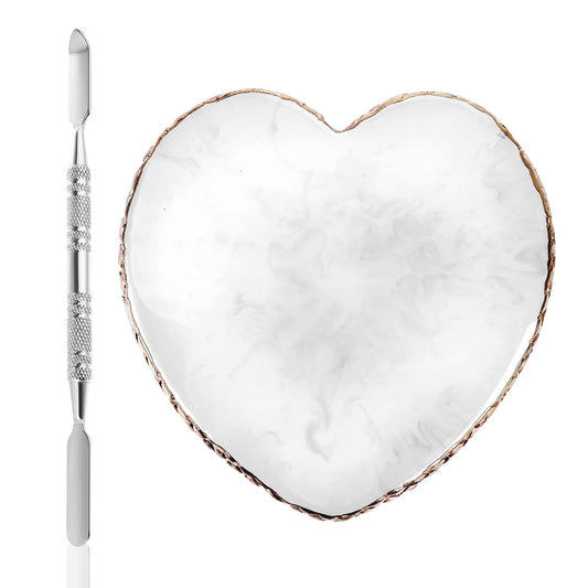Sibba Resin Nail Art Palette with Nail Palette Stirring Rod, 2 in 1 Nail Art Painting Palettes Gold Edge Nail Holder Nail Art Display Board (Heart)