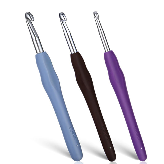 Dimeho 3 Pack Crochet Hook Knitting Needles Ergonomic Soft Handle Hooks Smooth Lightweight Knit Needle Professional Rubber Metal Crocheting Tool for Yarn Craft Beginners Advanced