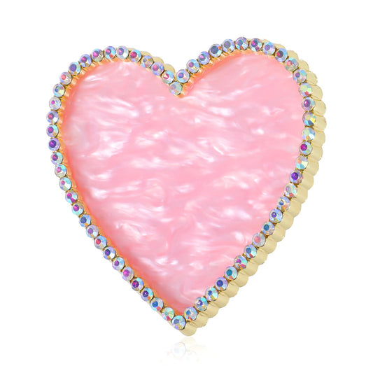 Sibba Resin Nail Art Palette, Golden Edge Nail Mixing Palette with Diamond, Polish Color Mixing Plate, Nail Holder Display Board, Heart Shape Cosmetic Mixing Tools for Women and Girls(Pink)