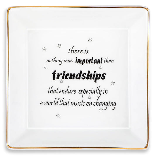 COMNICO Ceramic Ring Dish Jewelry Tray, 1Pcs Female Ring Trinket Dish Decorative Jewelry Tray for Mom Sister Friends Our Friendship is Endless Unique Female Friend Birthday Christmas Accessories