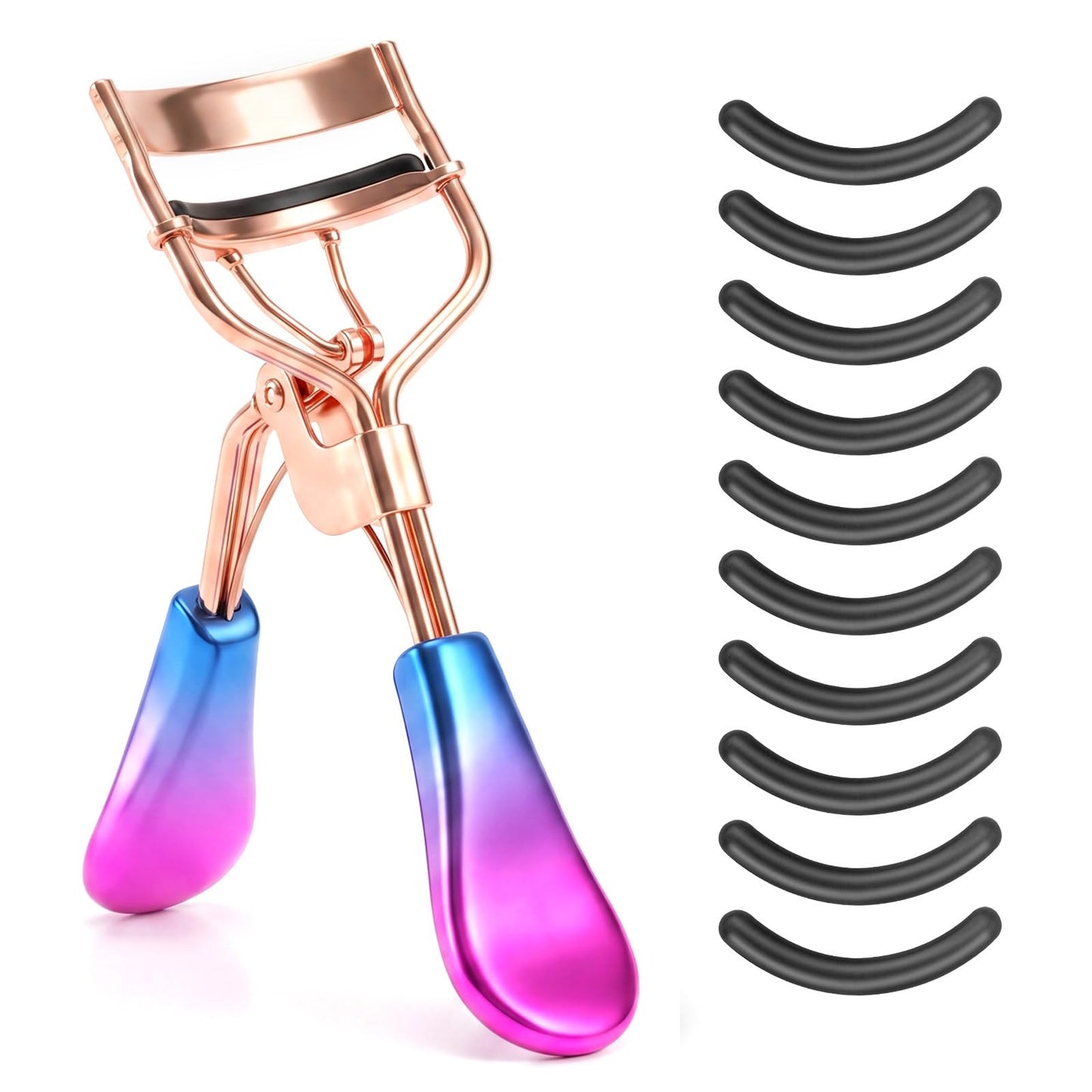 Gjinxi Stainless Steel Eyelash Curler with 10 Replacement Pads, Silicone Pads, Women Metal Eyelash Curler, Eye Makeup Tool, Eyelash Curler, Eyelash Separator for All Eye Shapes, Curved Eyelashes (Rose