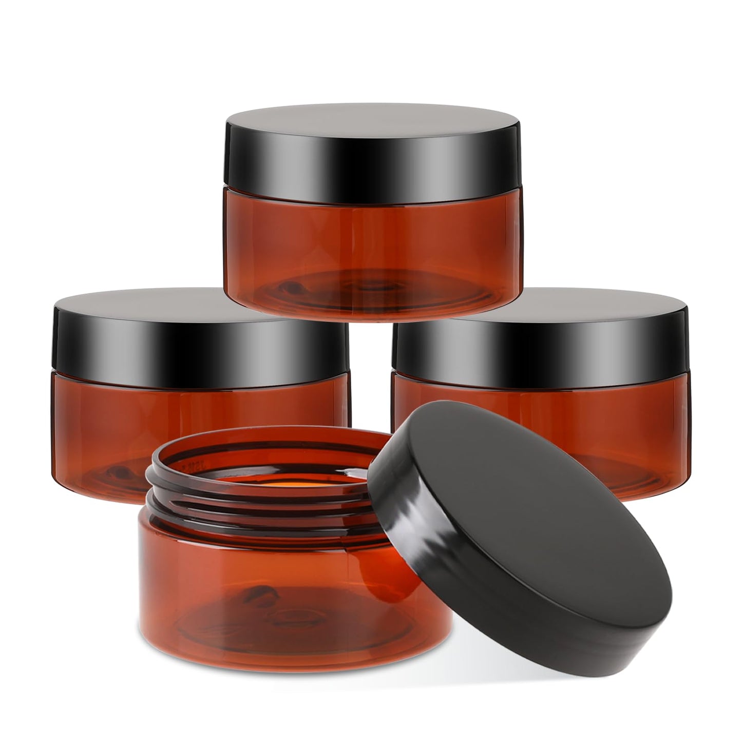 Dimeho 4PCS Round Amber Glass Cosmetic Jars with Lids, Empty Cosmetic Container Travel Containers Leak Proof Jar Round Wide-Mouth Sample Containers for Lotion Makeup Beauty Products Travel Storage