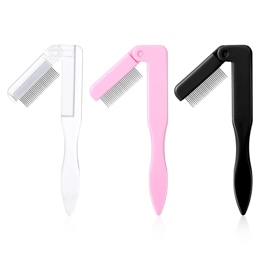 3 Pcs Foldable Eyelash Comb, Eyelash Separator Eyebrow Eyelash Grooming Brush for Making Up Supplies, Stainless Steel Teeth Eyebrow Comb Lash and Brow Makeup Brush(3 Colors)