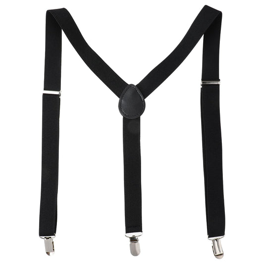 COMNICO Men's Suspender Elasticity Adjustable Y Back Style Solid Color Braces with 3 Strong Metal Clips Extendable Shirt Keepers for Men and Women (Black)