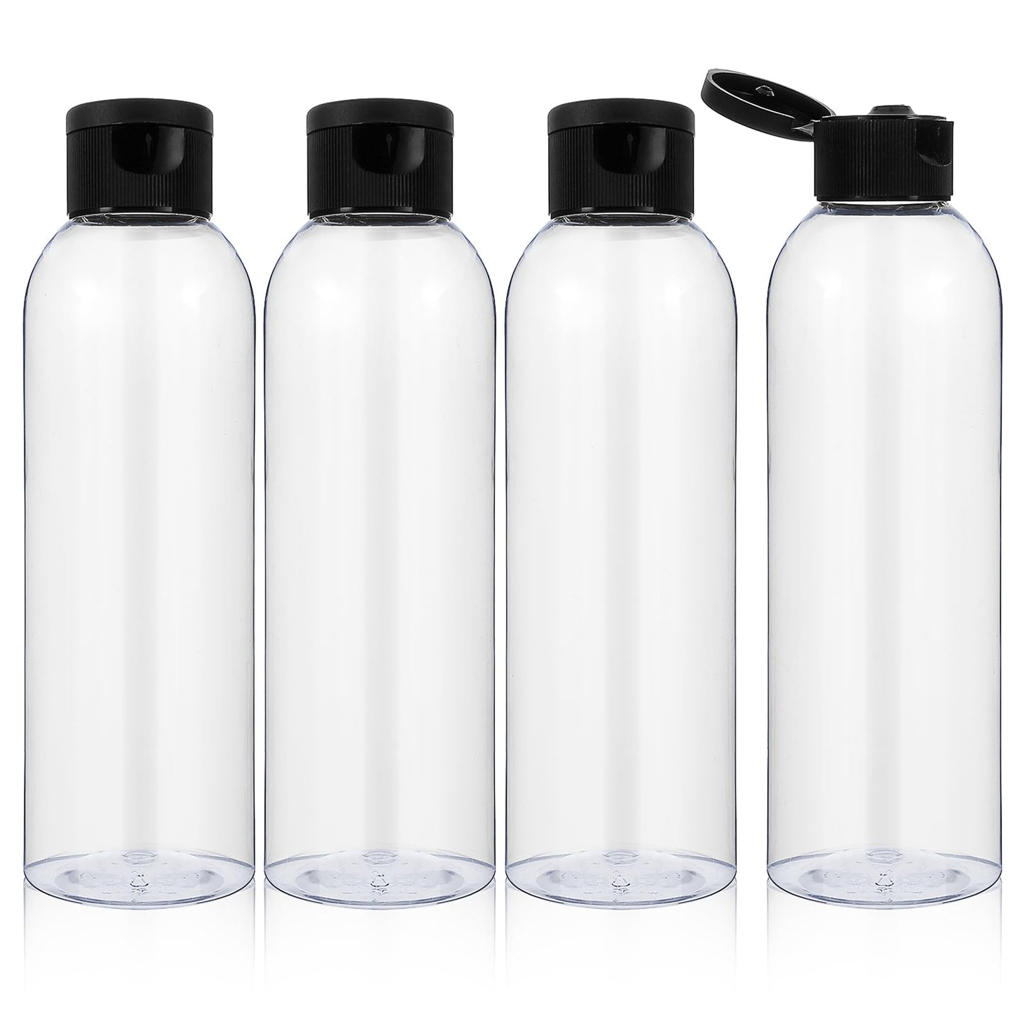 Qianyu 7oz Plastic Travel Bottles with Flip Cap Reusable Clear Leak-Proof Squeeze Containers Empty Cosmetics Dispenser Container for Toiletries, Shampoo & Lotion (4 Pack Clear)