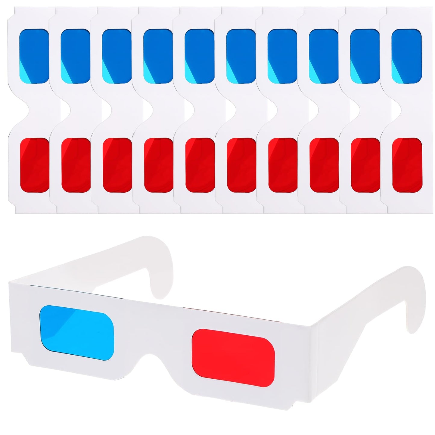 Dimeho 3D Glasses for Movies 10 Pairs Red/Cyan Cardboard 3D Glasses Movie Glasses White Frame Anaglyph Cardboard for Home Theater 3D DVDs Video Games Comics Publications Internet Images