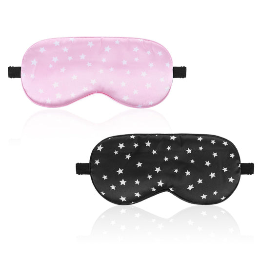 2 Pcs Eye Mask for Sleeping Silk Sleep Mask, Adjustable Blackout Sleeping Mask for Men Women Soft Breathable 100% Mulberry Silk Fabric, Comfortable Blindfold Eyeshade for Night Sleep(Black,Pink)