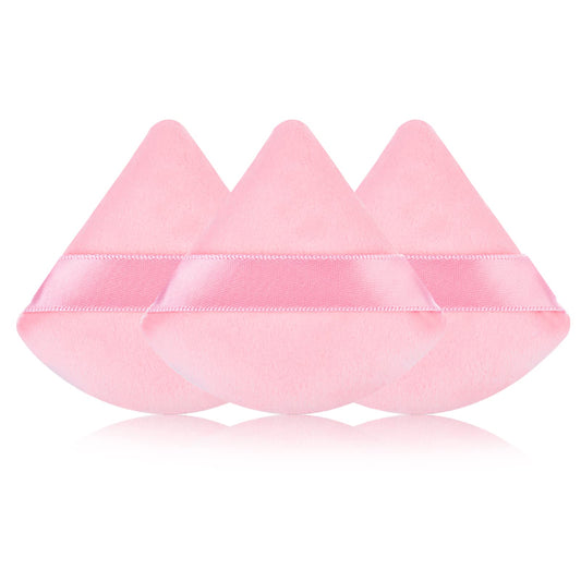 Sibba 3 Pieces Powder Puff Triangle Shape Face Makeup Puff for Loose Powder Foundation Soft Cosmetic Sponge Wet and Dry Powder Puff Pads Large Body Cotton Powder Cushion Puffs(Pink)