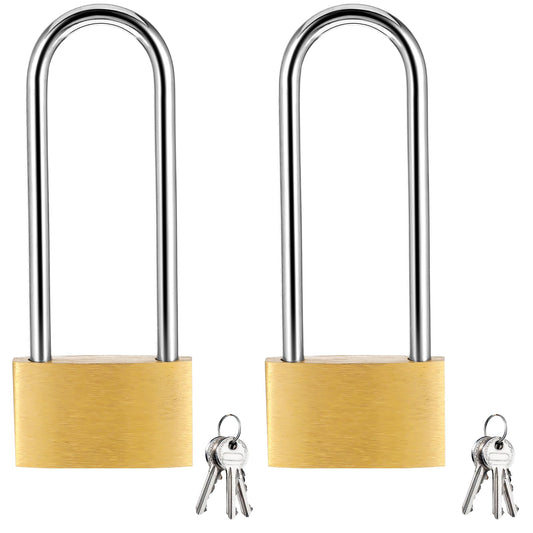 2 Pack Weather Proof Lock, 2.8" Long Shackle, 3 Keys, Solid Brass Padlock with Same Keys, Marine Padlock for Sheds Storage Unit School Gym Locker Fence Toolbox Hasp Storage
