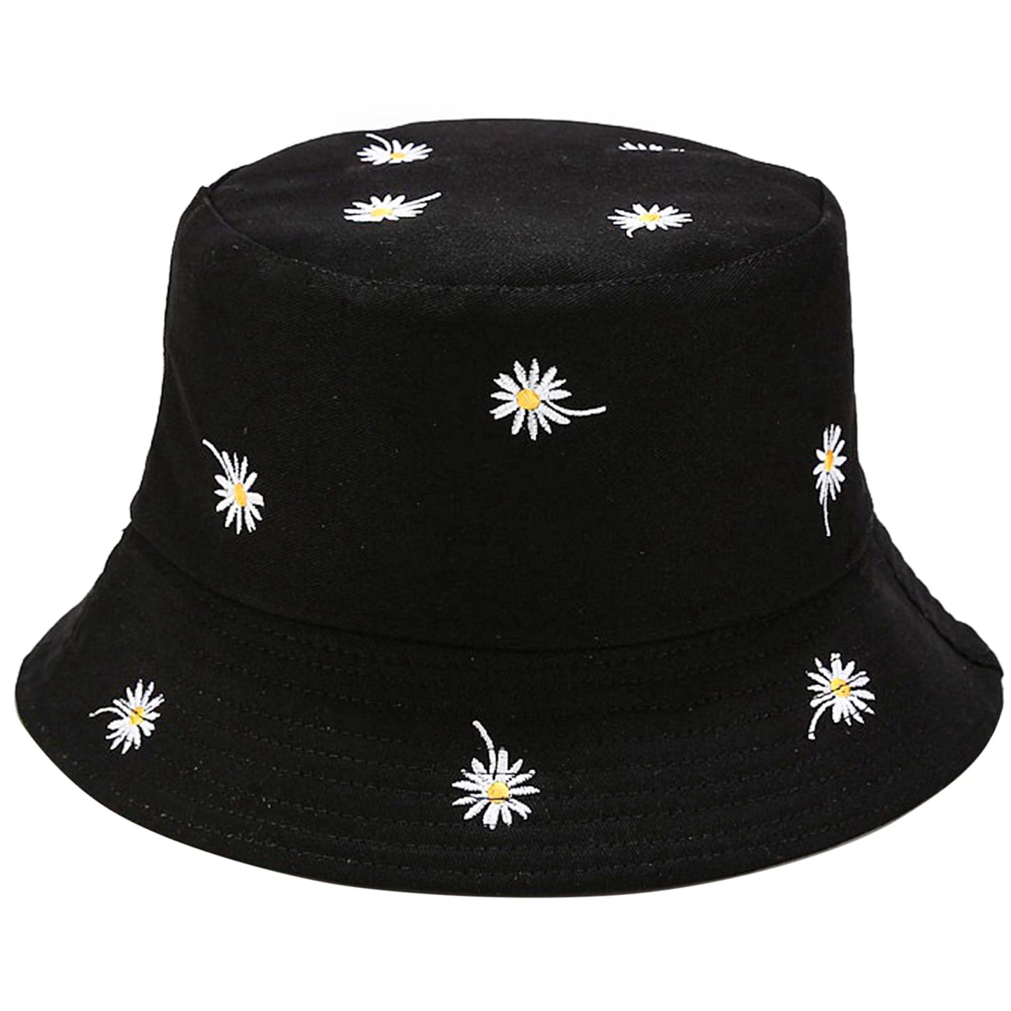 Sibba 1 PC Bucket Hat Beach Sun Protection Summer Foldable Wide Brim Fishing Cap Sunhat Casual Vacation Aesthetic Accessories Girl Women Kids Travel (Black Sunflower)