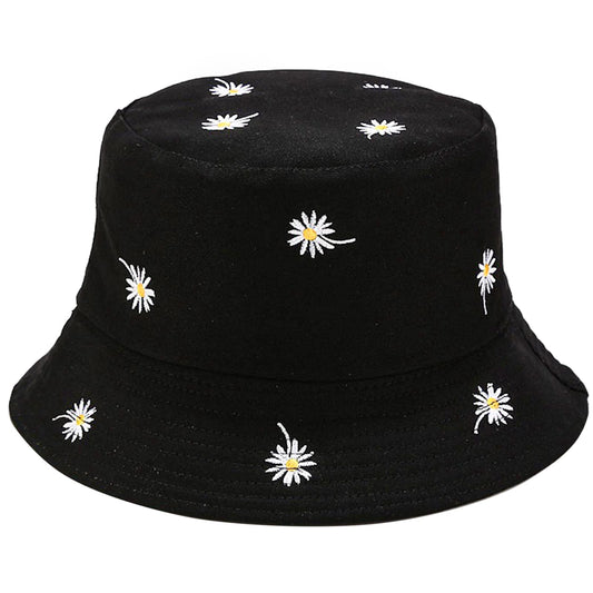 Sibba 1 PC Bucket Hat Beach Sun Protection Summer Foldable Wide Brim Fishing Cap Sunhat Casual Vacation Aesthetic Accessories Girl Women Kids Travel (Black Sunflower)
