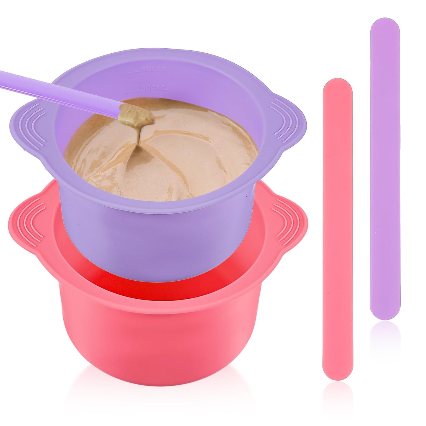 YBEATY Pack of 2 Silicone Wax Warmer Liner Melt Warmer, Pot Tray Replacement Reusable Easy to Clean Non-Stick Applicator with 2 Pieces Wax Spatula Sticks for Hair Removal (Purple