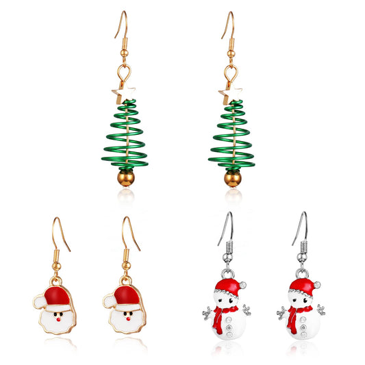 Sibba Drop Dangle Stud Earrings Christmas Party Festival Set Alloy Jewelry Cute Gifts Decorative (3 Pairs Snowman Santa Bell)