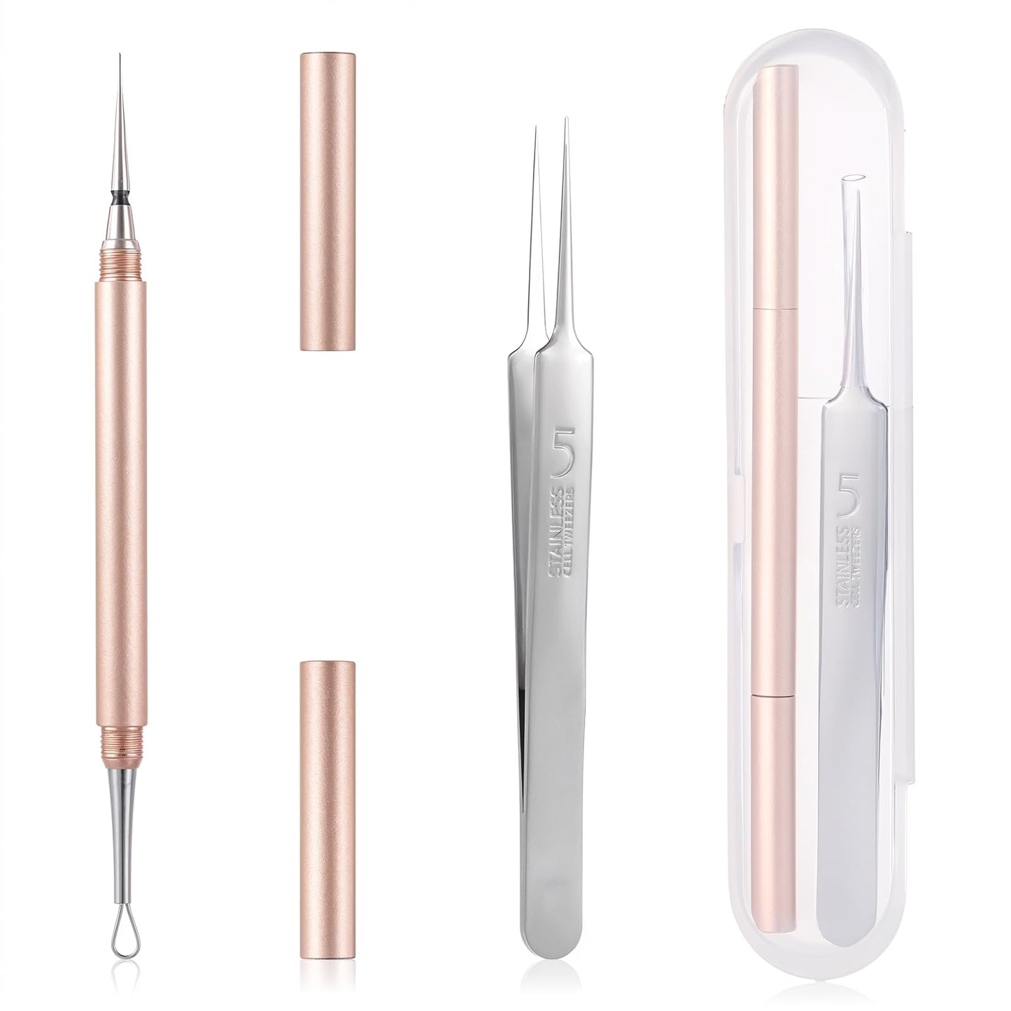 2Pcs Milia Removal Tool Professional Facial Blackhead Comedones Extractor Cyst Loop Sharp Needle Double-Ended Angled Circle Pimple Popper Acne Removal Kit for Blemish Whitehead Popping