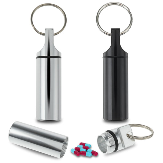 Sibba 2 PCS Pill Organizer Reminder Dispenser Box Container Holder Small Grid Medicine Case Mini Portable Keychain Bottle Storage Emergency Medication Aids Travel Pouch Pocket Purse