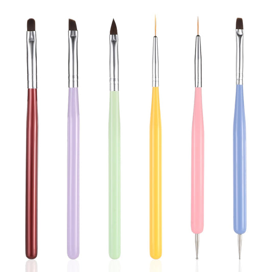 Dimeho 6PCS Nail Art Liner Brushes Nail Art Brushes Painting Tools Nail Gel Polish Brush Drawing Pen Double Ended Nail Dotting Pen for Home DIY Manicure Salon Design