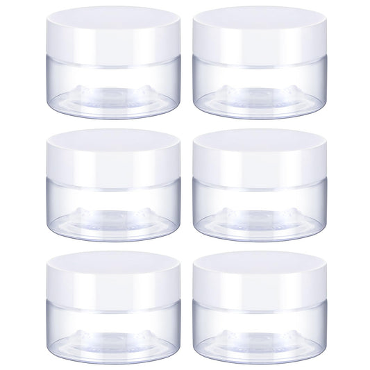 6pcs Round Clear Wide-mouth Leak Proof Plastic Container Jars with Lids Makeup Travel Jars Cosmetic Jars Slime Sample Jars for Storage Beauty Products Face Creams Oils Salves Ointments DIY Making
