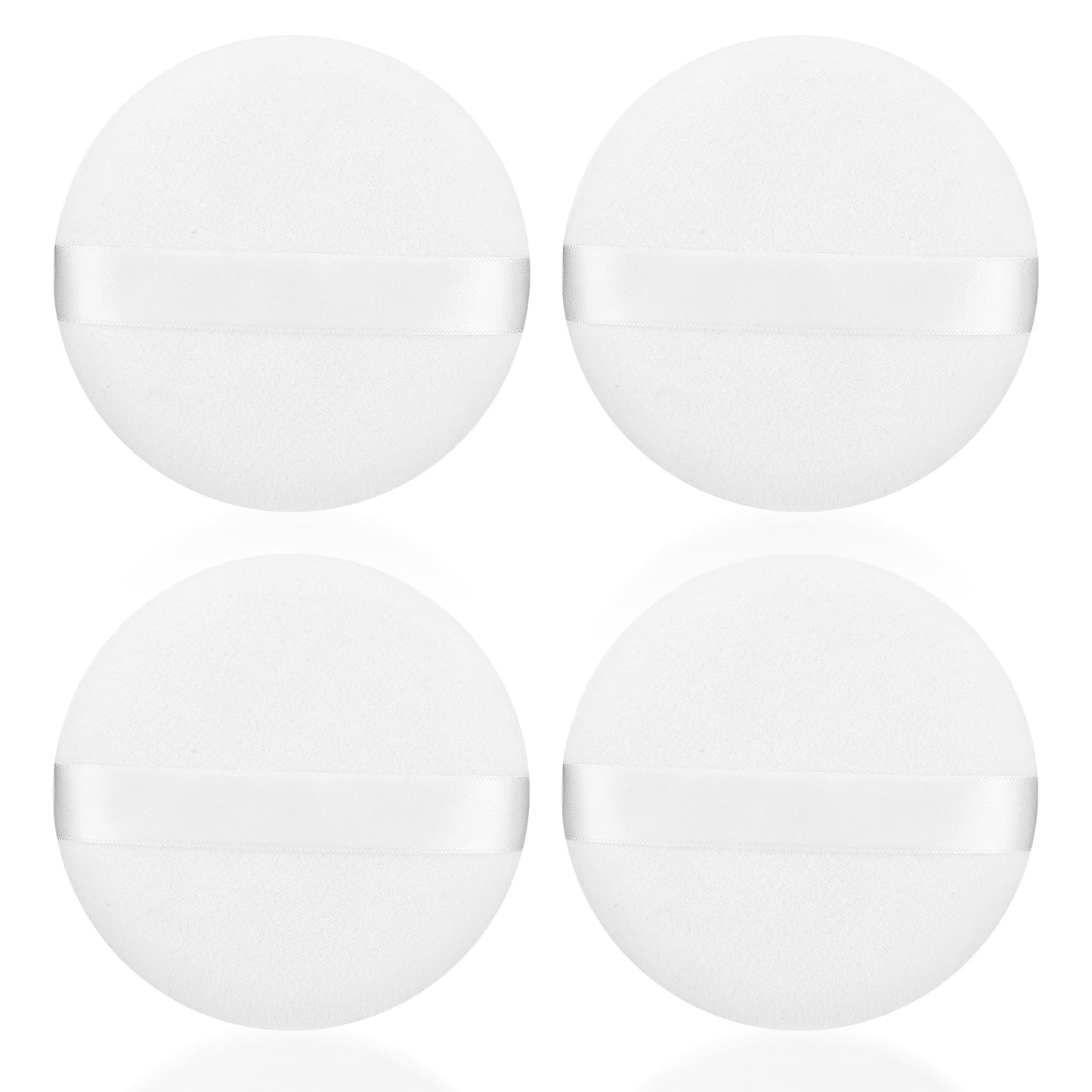 Sibba 4 Inch Round Powder Puff, 4Pcs Ultra Soft Washable Reusable Large Velour Face Body Powder Puff Loose Powder Puff Wet Dry Makeup Tool