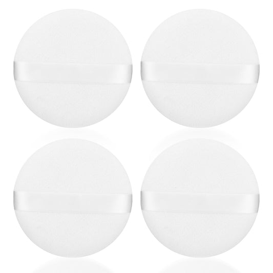 Sibba 4 Inch Round Powder Puff, 4Pcs Ultra Soft Washable Reusable Large Velour Face Body Powder Puff Loose Powder Puff Wet Dry Makeup Tool