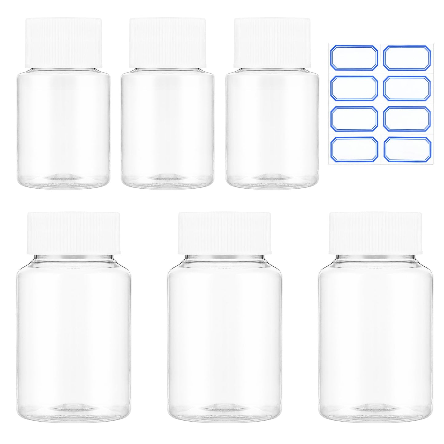 6 Pcs Clear Pill Bottle 30ml/80ml Plastic Medicine Containers Sample Jar with Caps Refillable Tablet Storage Holder Empty Reagent Chemical Organizers Small Travel Pill Cases for Liquid Solid