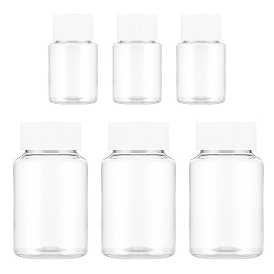 6 Pcs Clear Pill Bottle 30ml/80ml Plastic Medicine Containers Sample Jar with Caps Refillable Tablet Storage Holder Empty Reagent Chemical Organizers Small Travel Pill Cases for Liquid Solid