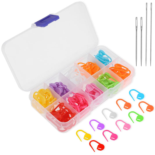 Sibba Stitch Markers, 120Pcs Crochet Locking with 4Pcs Cable Stitch Holders for Knitting Sewing Stitching Crochet Markers, 10 Colors with Storage Case
