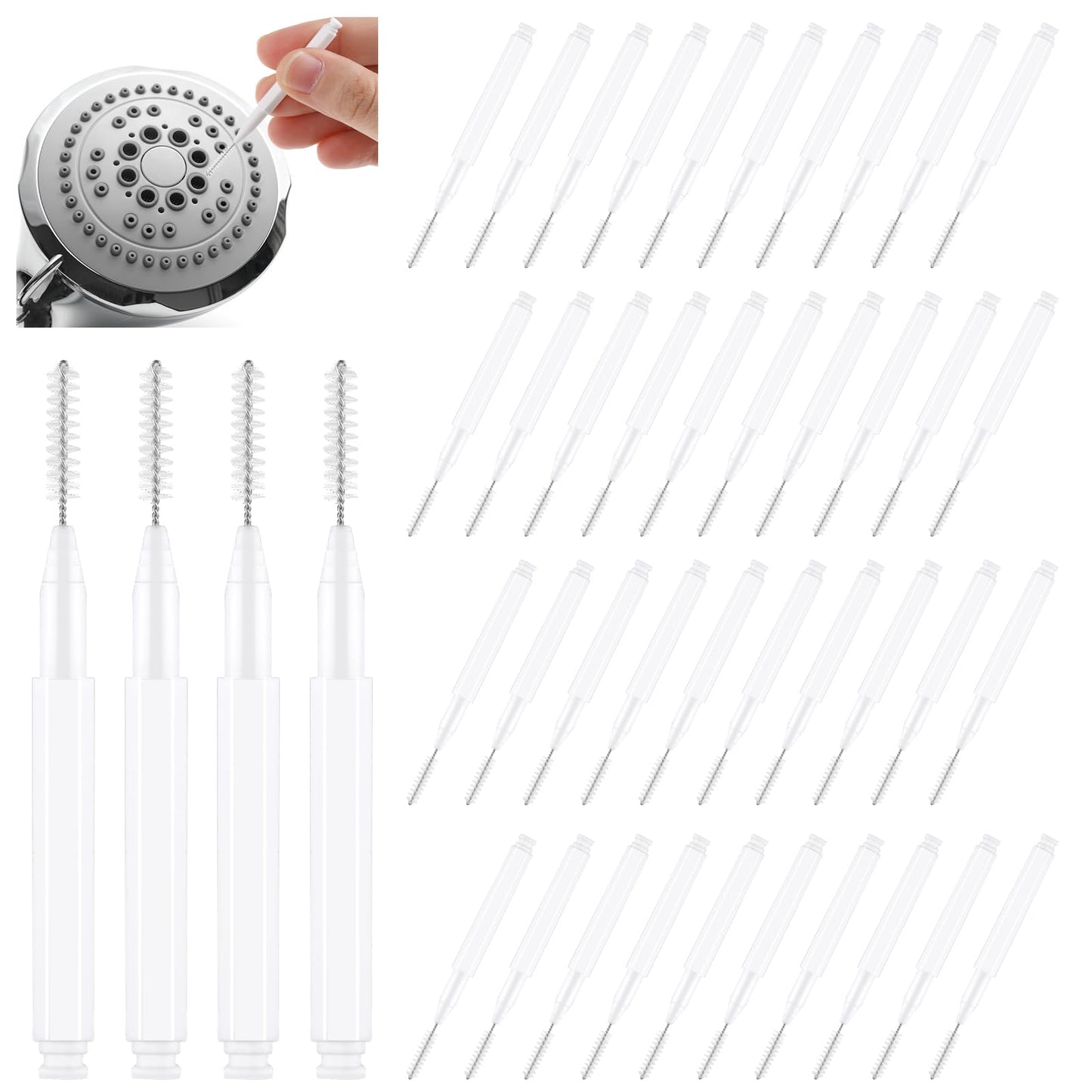 20 PCS Shower Head Cleaning Brushes Multifunctional Small Hole Cleaner Tool Nozzle Clog Removal Picks Travel-size Cleaning Supplies for Household Bathroom Slit Car Washer 3D Printer Tube White