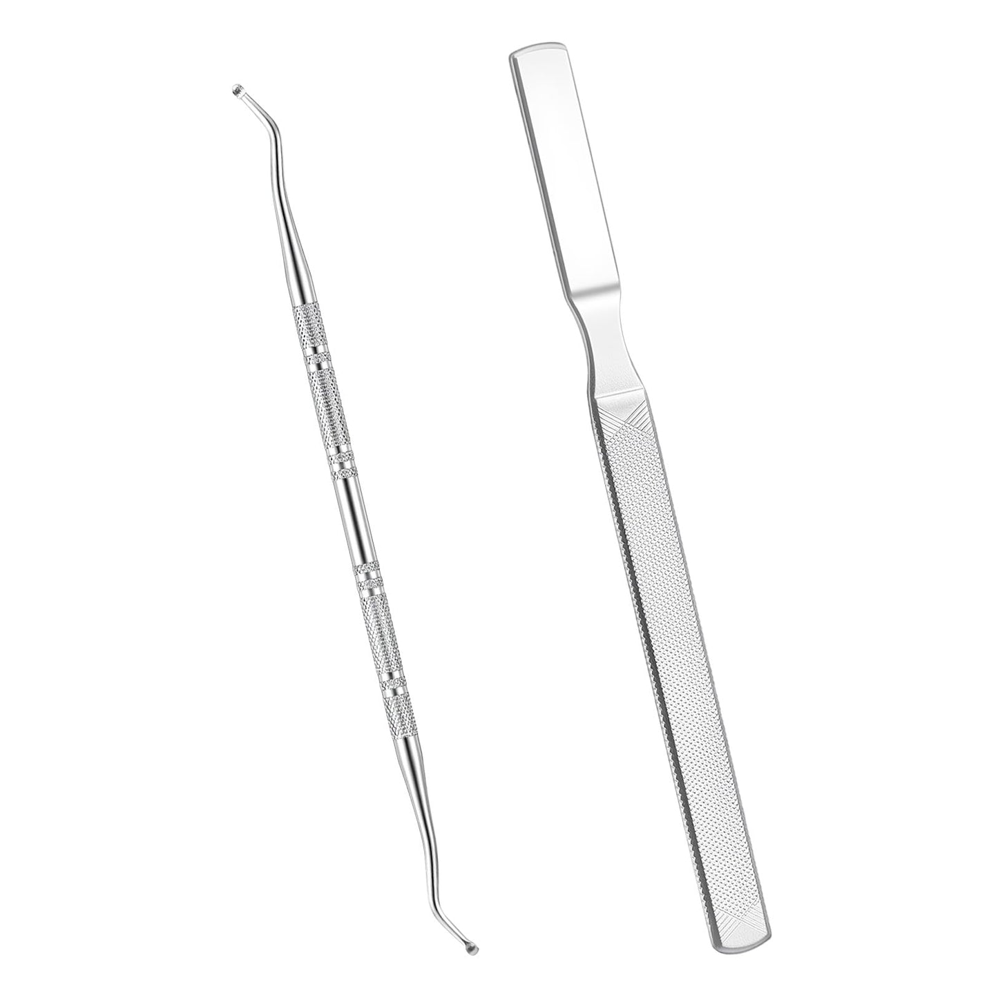 Wanmu Set of 2 Long Stainless Steel Nail Files, Professional Manicure Tool with Double-Sided Corner Lifter, Pedicure, Nail Care Set for Onychomycosis, Ingrown Nails