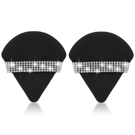 YUXIANLB Triangle Powder Puff (2Pcs), Black, Foam, for Loose Powder Setting Powder Makeup, Wet & Dry Use, Oily & Dry Skin, Portable