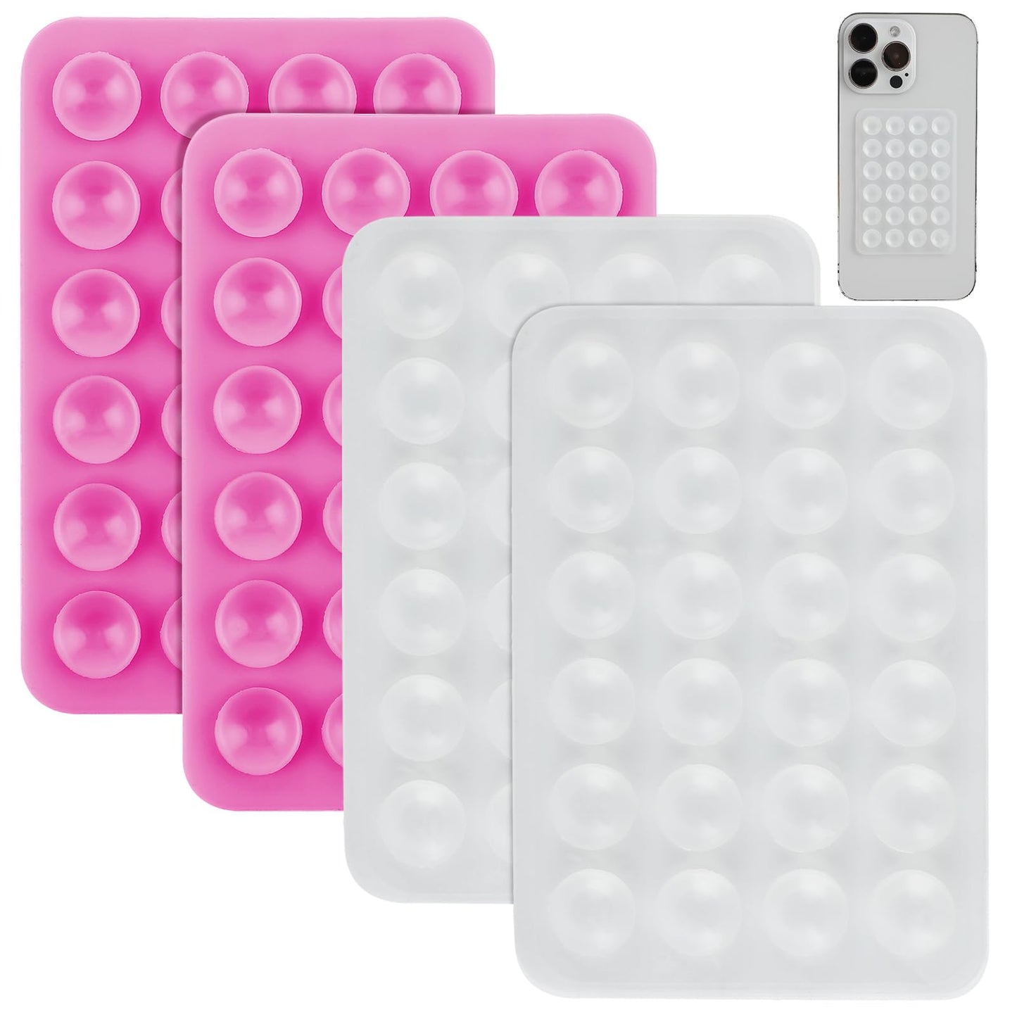 4PCS Silicone Suction Phone Case Adhesive Mount, Suction Cup Phone Mount, Hands Free Phone Accessory Holder for Selfies and Videos, Non Slip Sticky Phone Grip Mirror Shower Mobile Holder (White)